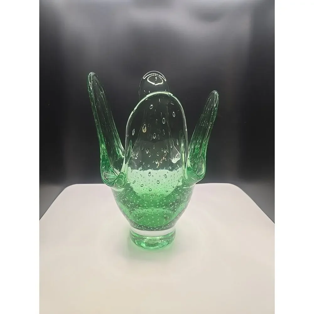 Murano Bubble Art 4 Finger‎ Swung Vase, Light Green